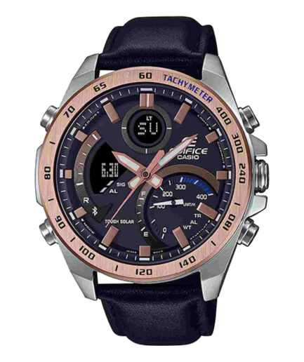 ساعت مچی مردانه کاسیو بند چرم سرمه ای مدل ECB-900GL-1BDR کاسیو ادی فایس |CASIO-EDIFICE