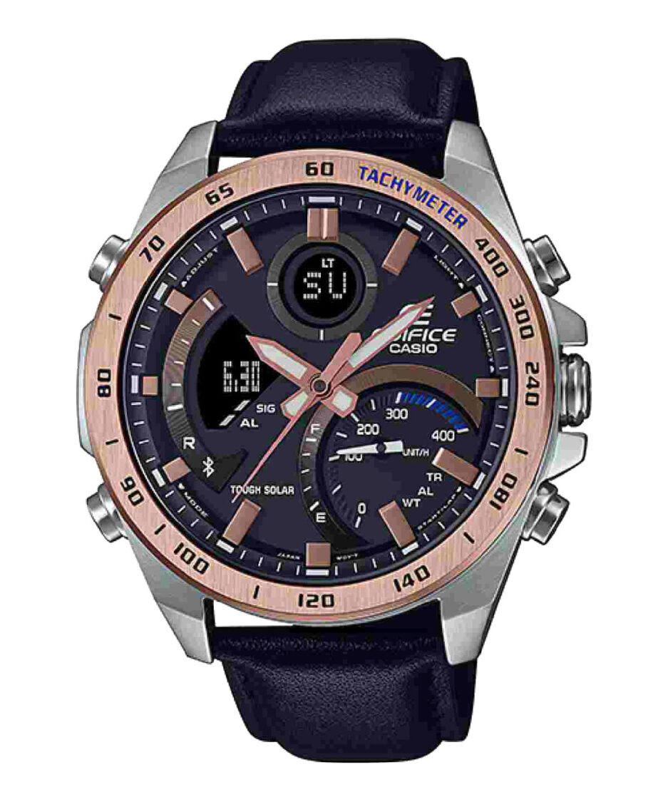 ساعت مچی مردانه کاسیو بند چرم سرمه ای مدل ECB-900GL-1BDR کاسیو ادی فایس |CASIO-EDIFICE